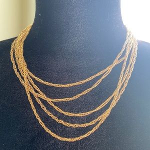 Vintage 5 Strands Necklace Gold Tone Multi Strand